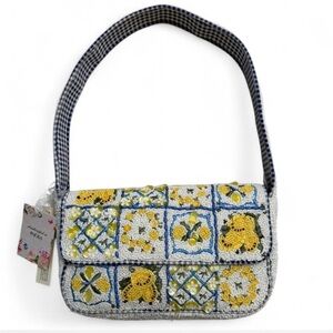 Viral Lemon Tile Blue Floral Beaded Shoulder Bag Made in India